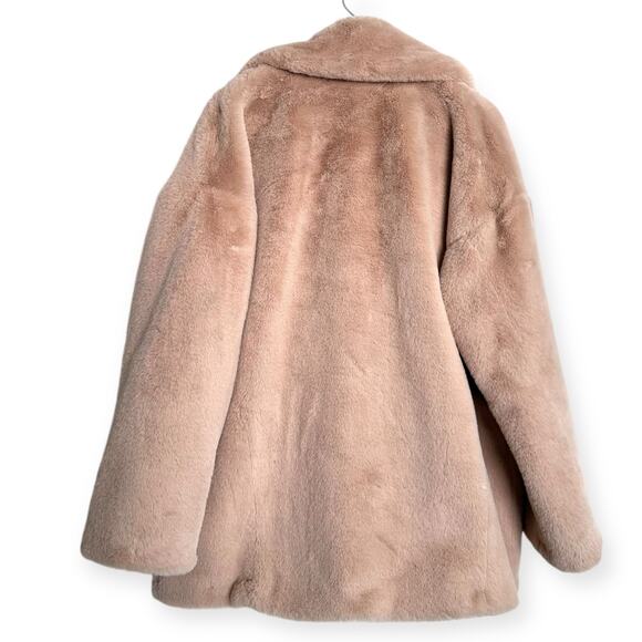 Free People Apricot Kate Faux Fur Double Breasted Overcoat Women's Size L - Picture 2 of 11